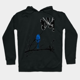 Blue bird on a black tree Hoodie